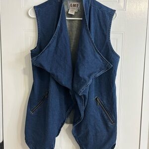 Amx Sleeveless Draped Denim Vest in Deep Blue